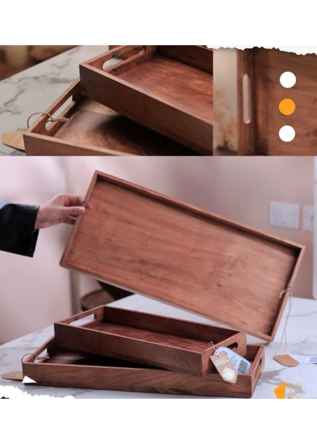 طقم صواني خشب مستطيل